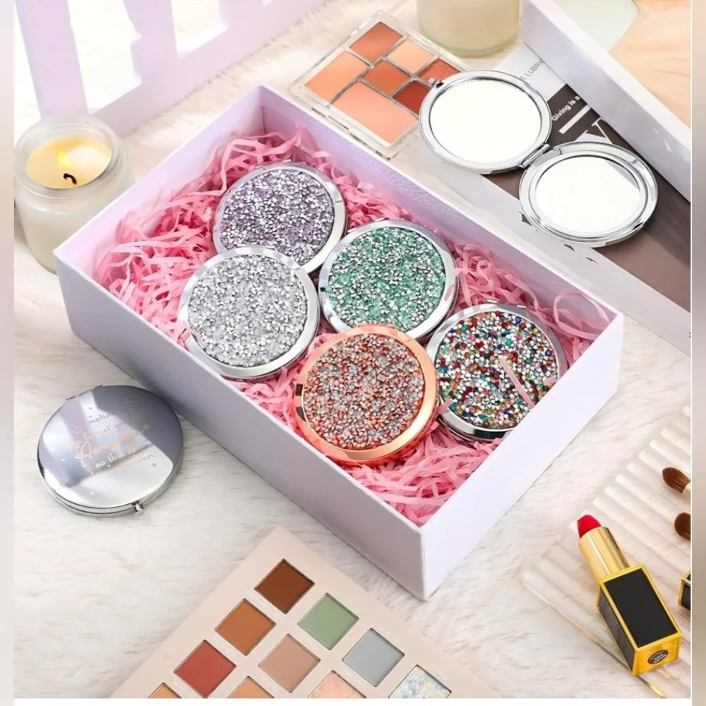 Compact Makeup Double Sided Mirror w/ Inspirational Quote & Bling - Picture 2 of 5